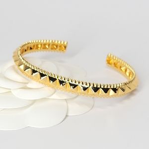 18K Gold Pyramid Studs Open Cuff Bracelet Bangle